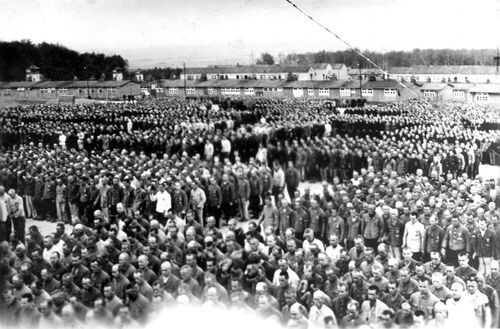 <p>Inmates stand for a roll call. Buchenwald, near Weimar, Germany, date unknown. </p>
<p><em>Yad Vashem Photo Archive, Jerusalem. 6CO6.</em></p>
