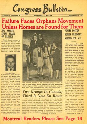 Page from a newspaper featuring an article titled "Failure Faces Orphans Movement Unless Homes are Found for Them" and an image of children emerging from a small airplane.
