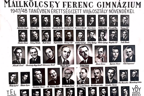 Steve Kuti’s high school graduation class photo. Steve’s photo is in the top row, fourth from the right. Hungary, 1948.