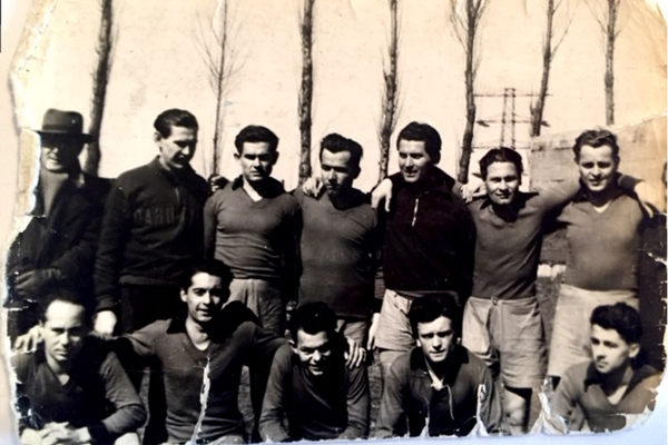 Steve (front row, far left) and his senior soccer team. Hungary, 1953.