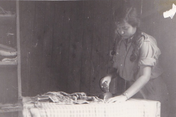 Bracha doing laundry duty on Kibbutz Hamadia. Beit She’an Valley, Israel, 1951.