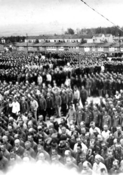 Les détenus se tiennent debout pour l’appel. Buchenwald, près de Weimar (Allemagne), date inconnue.
Archives photographiques de Yad Vashem, Jérusalem, 6CO6.