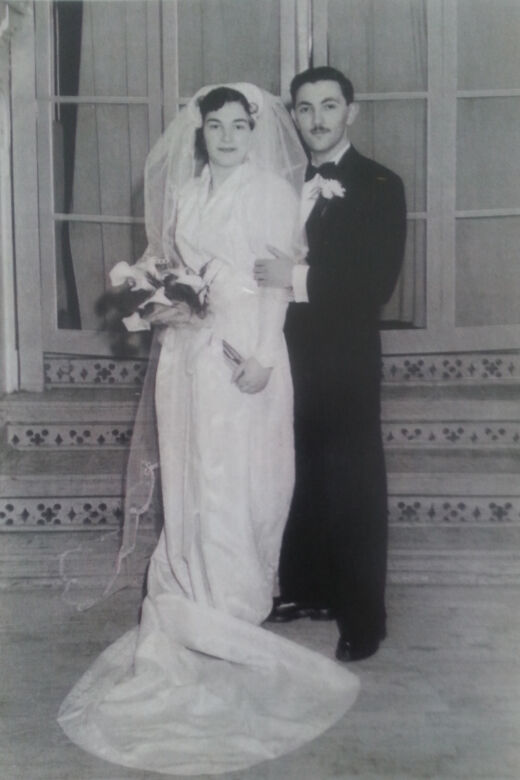 Wedding photo of Erika and Steve Erdos, 1951.