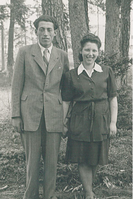 Regina and Chaim Perlis in the Föhrenwald displaced persons (DP) camp shortly before their marriage. Germany, circa 1947.