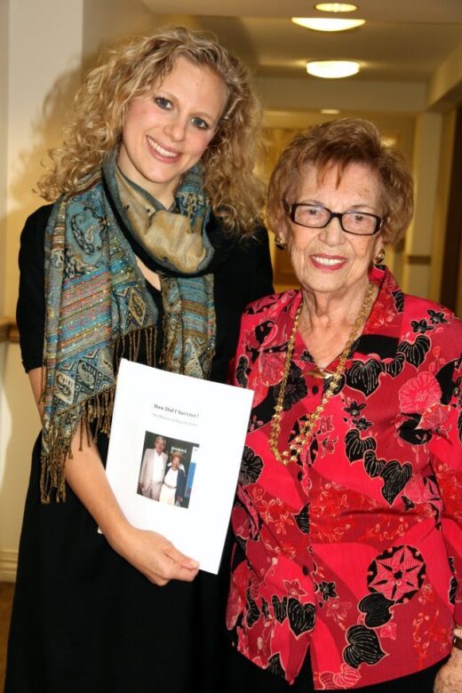 Regina Perlis, right, with her Sustaining Memories writing partner, Meredith Landy. Toronto, 2012.