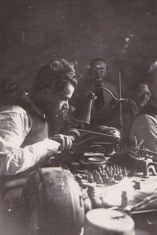 Bracha’s father, Chaim, cutting diamonds. Antwerp, 1938.