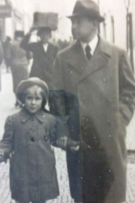 Lisa and her father walking in Prague, circa 1936.